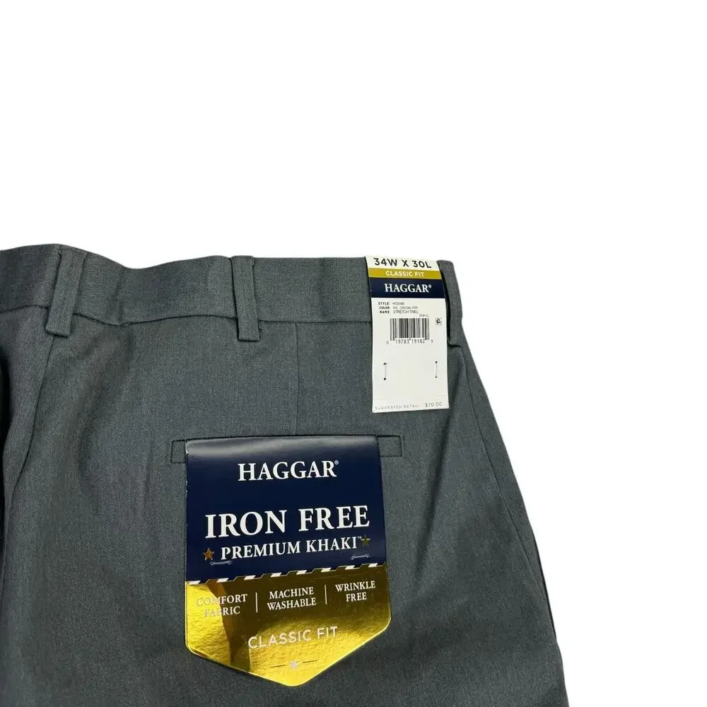 Haggar Mens Premium Iron Free Classic Fit Dress Pants Charcoal Gray 34x30